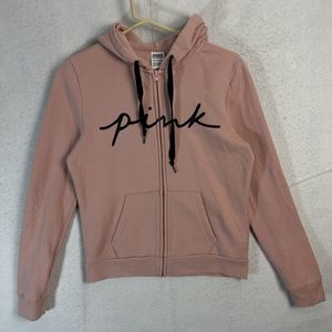 Victoria's Secret Pink Hoodie Full Zip Womens Small Pink Cotton Pockets Soft